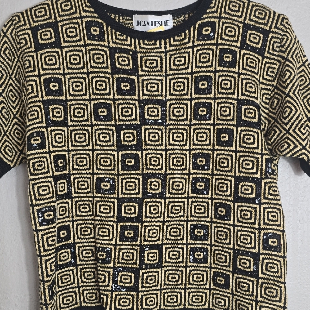 Jan Leslie Black and Gold Square Pattern Sweater - Picture 2 of 8